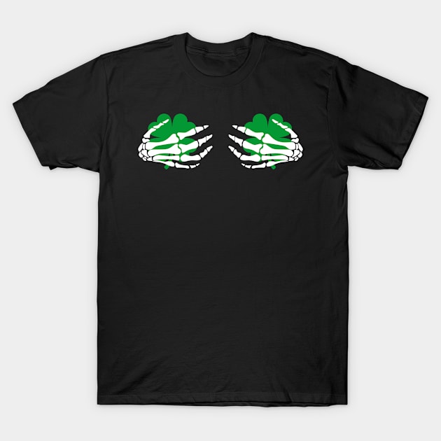 Lucky Skeleton Hands Boob St Patricks Day Skeleton Hands T-Shirt by AE Desings Digital